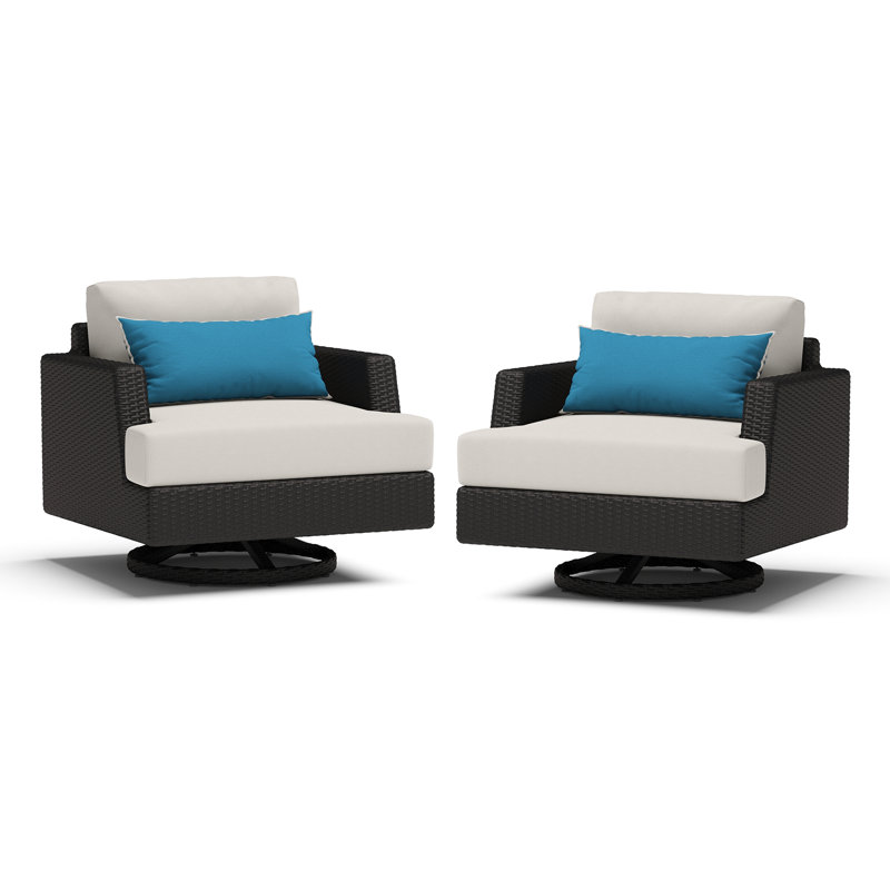 Chaises longues pivotantes en osier Ehrenfried, Cadre brun / coussin gris colombe Sunbrella
