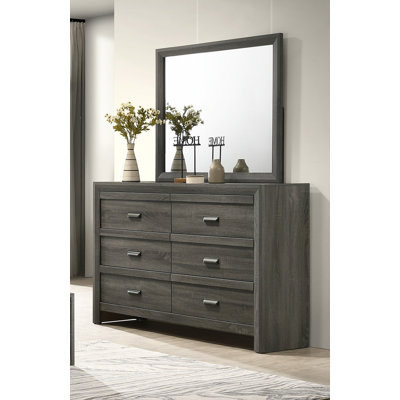 Mobilier de chambre à coucher 1 tiroir rustique contemporain à 6 tiroirs de rangement à finition grise rustique