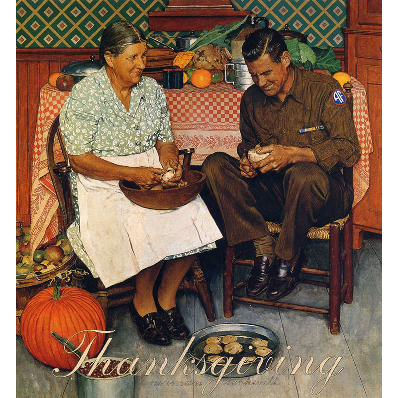 Home for Thanksgiving par Norman Rockwell, toile tendue avec châssis, H 24 po x l 17 po