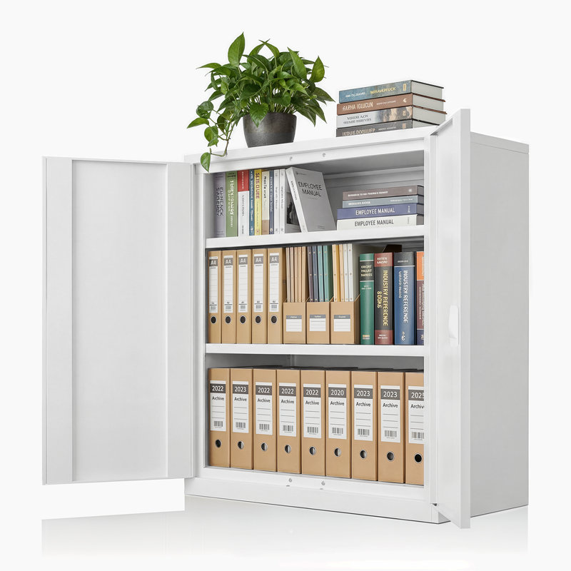 Metal Storage Cabinet, Garage Storage Organizer with Locking Doors and Adjustable Shelves for Workshop Office, White