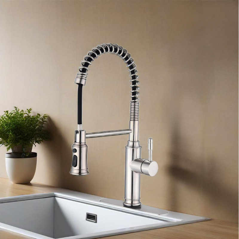 Robinet de cuisine tactile avec douchette extractible, Nickel brossé