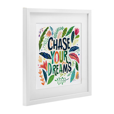 Chase Your Dreams on Leaves Framed Print Under Glass, design by Lettered and Lined