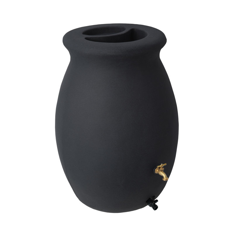 50 Gallon Flat Back Rain Barrel with Brass Spigot, Black