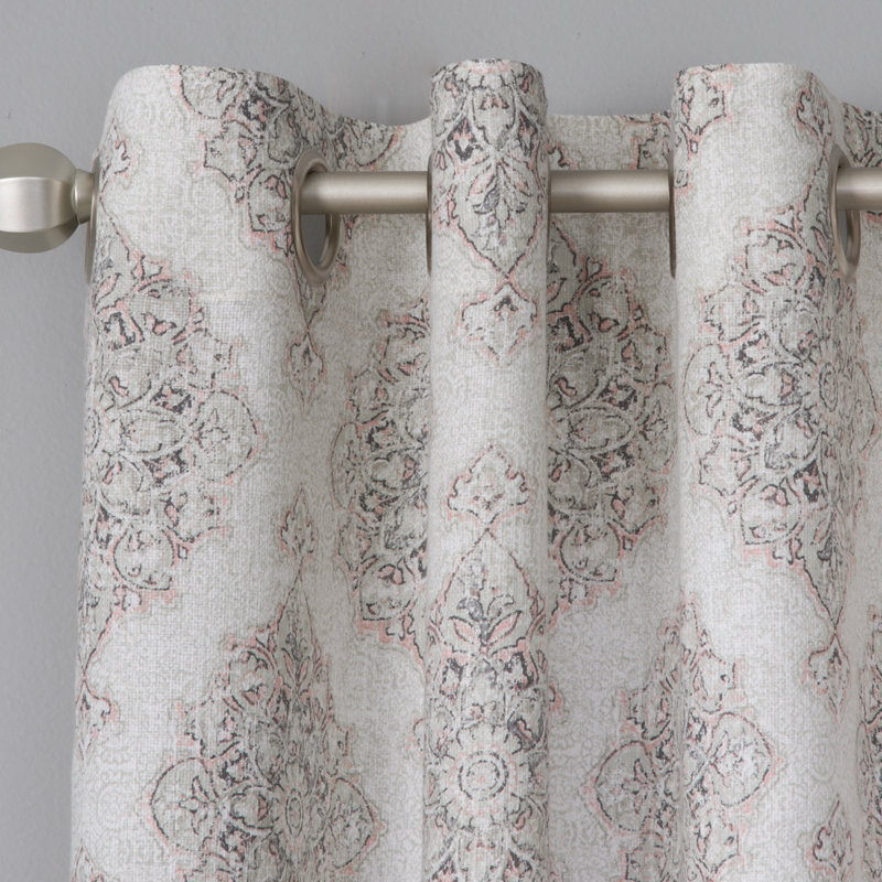 Quintara Polyester / Cotton Light-Filtering Medalion Print Curtain Panel with Grommet Top, 50" W x 63" L, Blush/Ivory