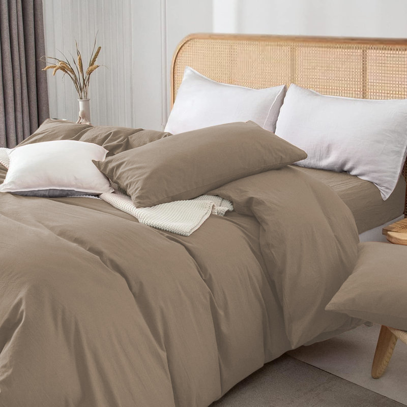Rienk Super Soft 250 TC Microfibre Reversible Plain Duvet Cover Set With Pillow Cases, Beige