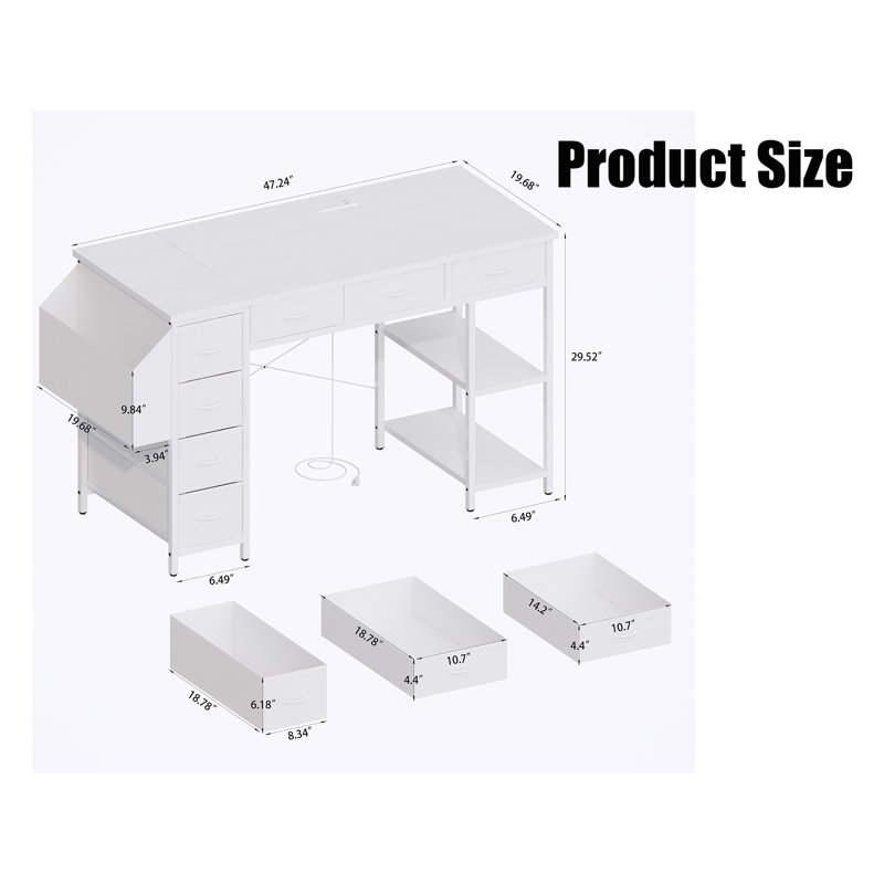 Bureau d'ordinateur avec prise d'alimentation électrique, Blanc, Blanc