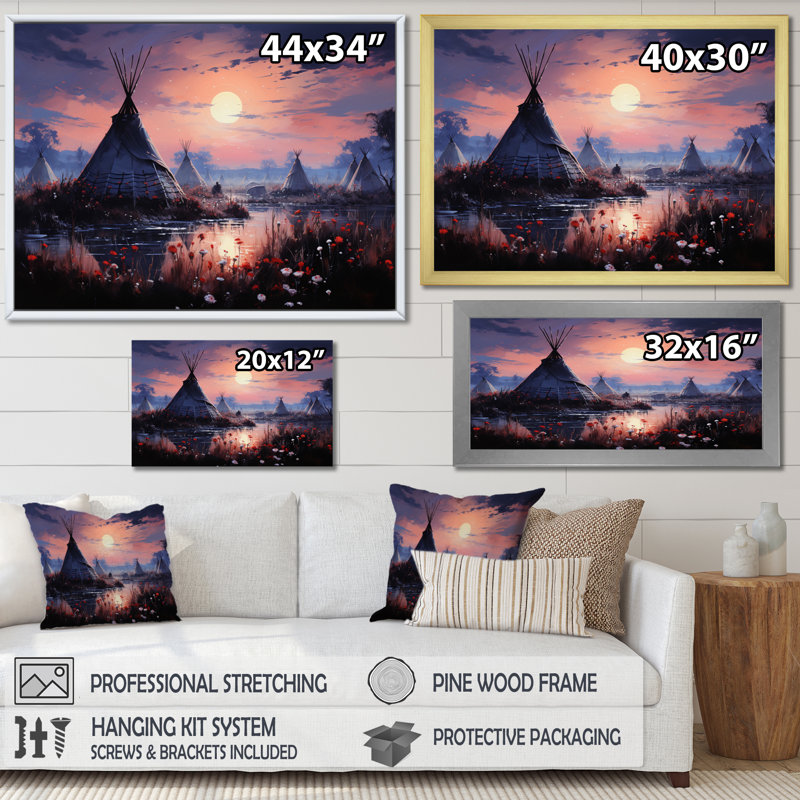 Native Tipi Mystic Gathering - Impression, H 30 po x l 40 po x P 1,5 po, Cadre naturel flottant