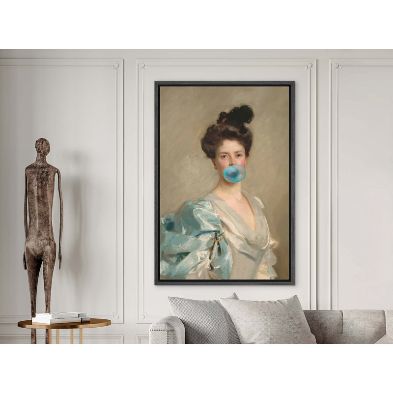 "Alteré classique Portraits", femme élégante avec impression éclectique bleue, Cadre flottant noir, H 24 po x l 16 po