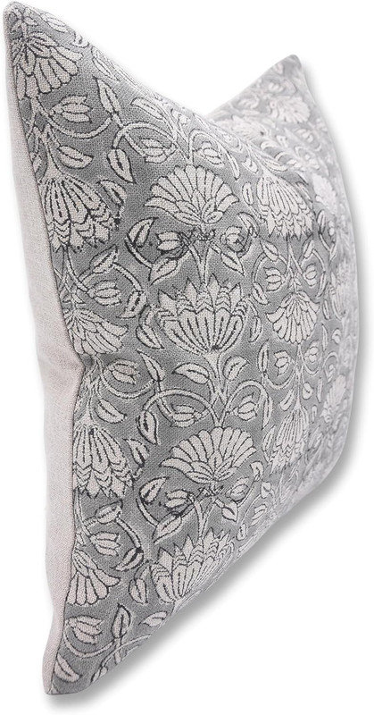 Housse de coussin en lin faite à la main à motif de blocs Ulta Kamal, accent bohème moderne - 16 x 16 po, 16 po x 16 po