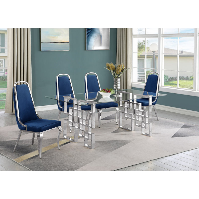 Ensemble de salle à manger rectangulaire L 79 po x l 40 po Kalen, Bleu marine