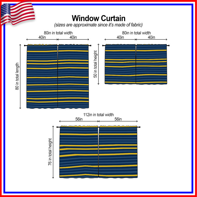 Rideaux de fenêtre à rayures bleu marine et jaunes obscurcissant - 2 panneaux, 112in x 76in - 2 panels, Sheer