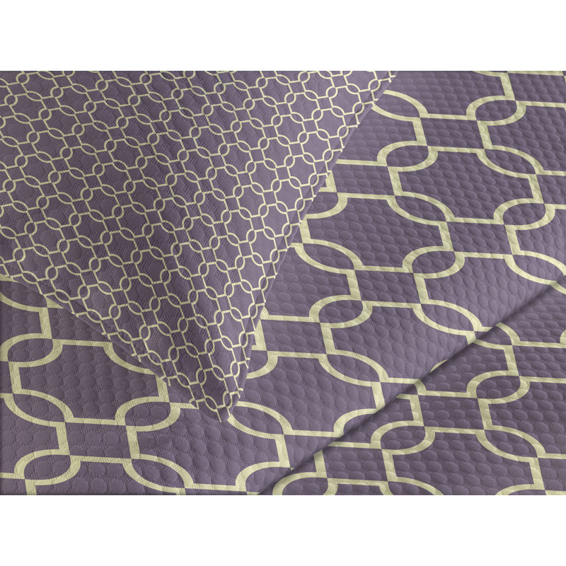 King Size Purple Geometric Polyester Bedspread Set