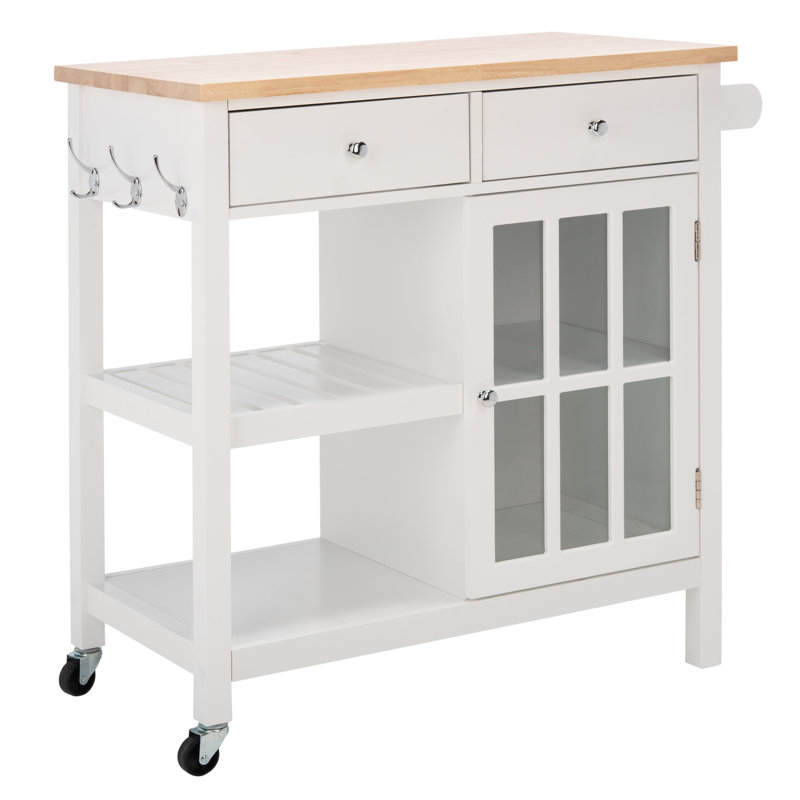 33.46 " W Kitchen Cart with Pine Solid Wood Top, White