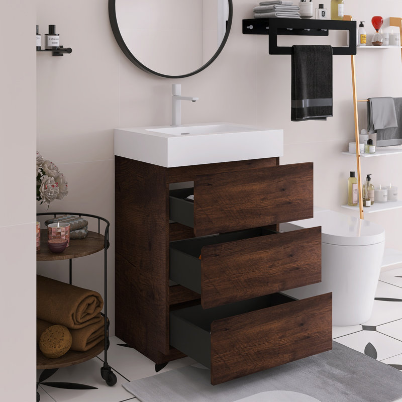 Meuble-lavabo autoportant de 24 po 24 po, Brun, Blanc