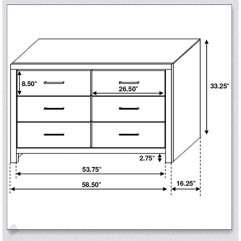Commode à 6 tiroirs Sherwood Coastal White avec rangement spacieux et fabrication durable pour les chambres modernes