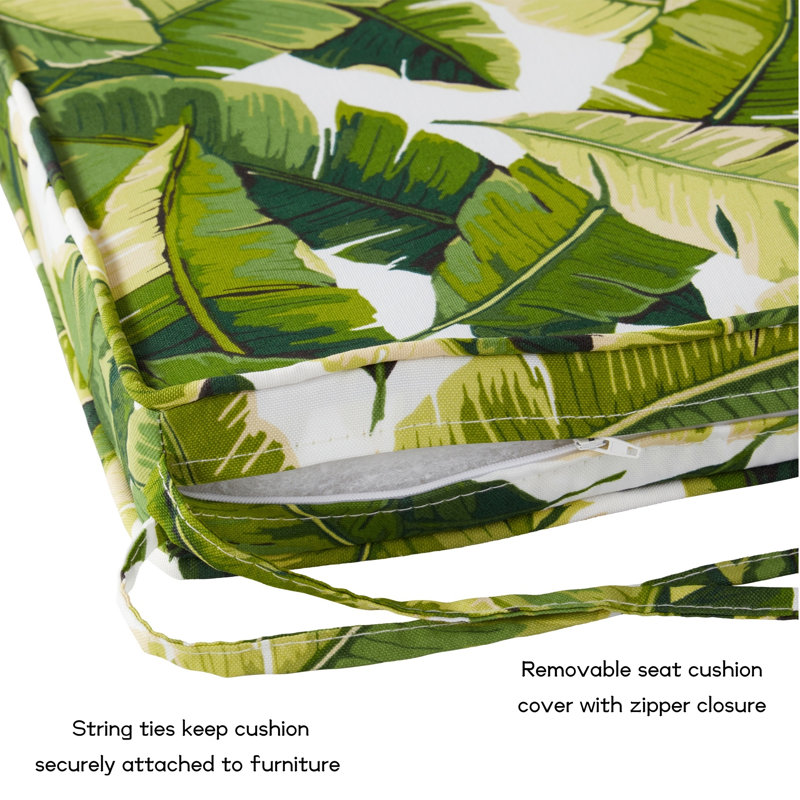 Outdoor Dining Chair Seat Pad, Palm Leaves White