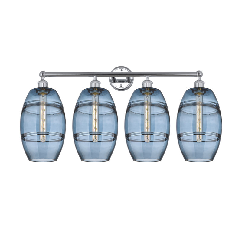 Éclairage pour meuble-lavabo à 4 lumières à intensité variable Dundrod, Bleu princesse, Chrome poli