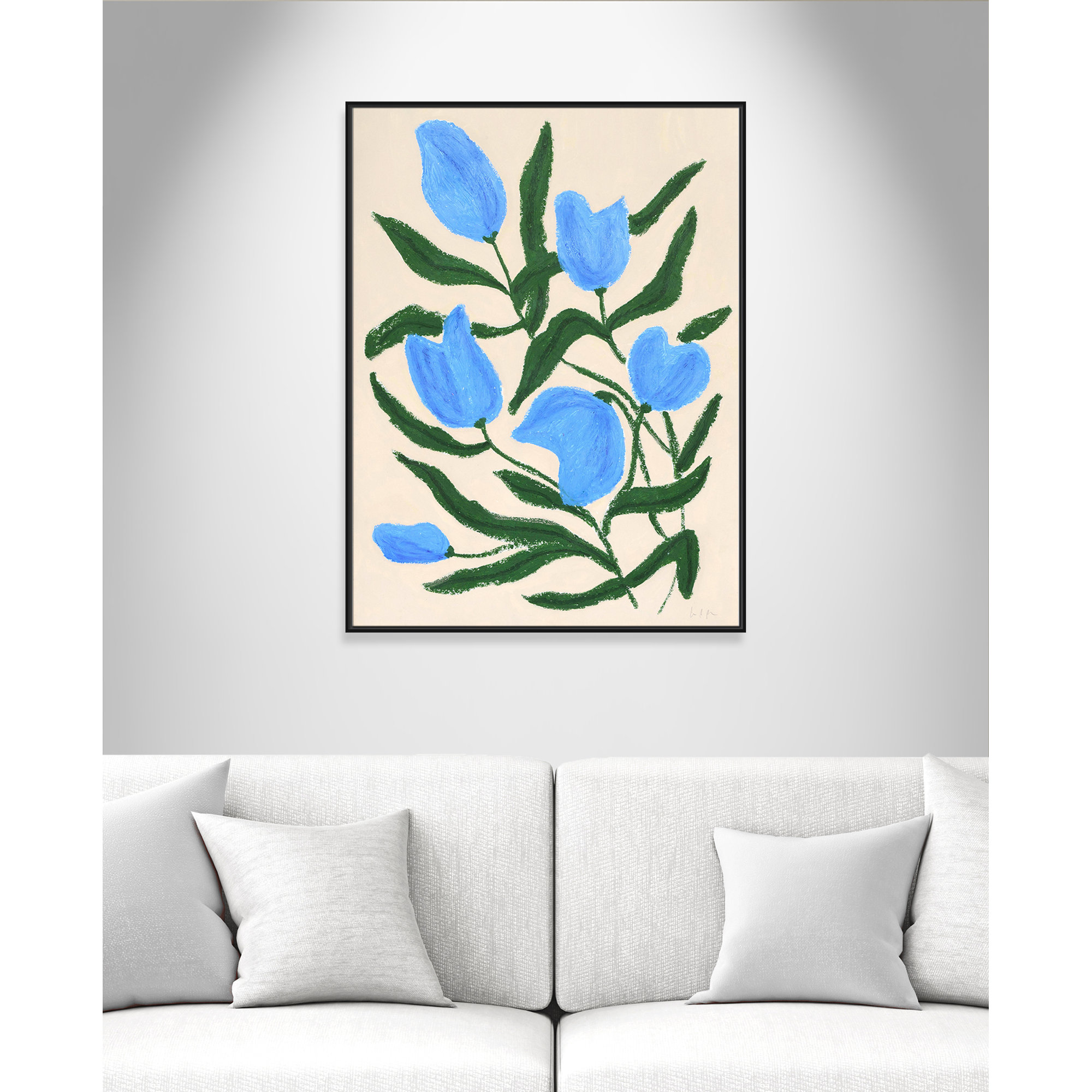 Blue Tulips Print by Camilla Bergqvist, Black, 49.5" H x 37.5" W