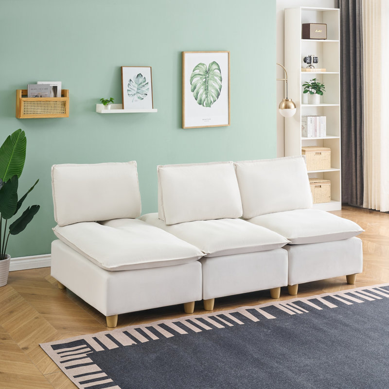 Canapé modulaire avec dossier réglable, Velours beige, H 36,61 po x l 58,46 po x P 45,28 po