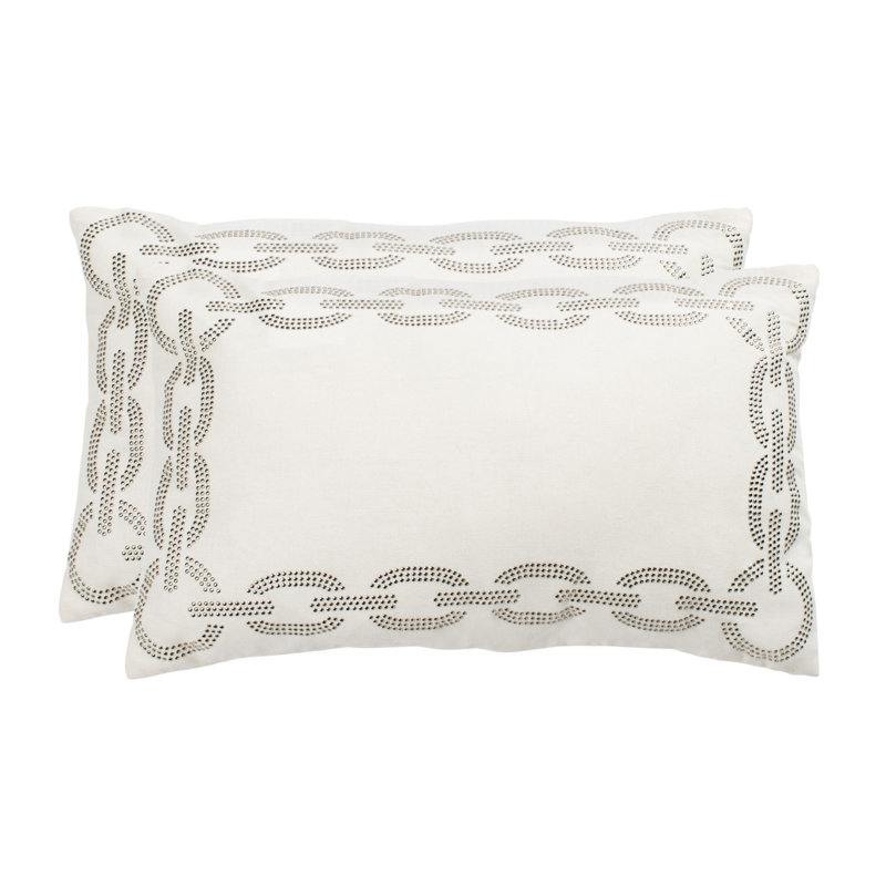 Set of 2 White Rectangular Embroidered Cotton Accent Pillows