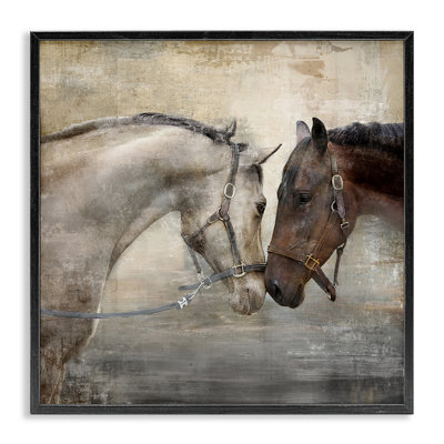 «Horse Couple», animal de ferme texturé noir, estampe numérique encadrée, art texturé par Main Line Studio