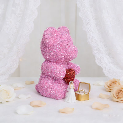 Sparkling Valentine's Day Gift, Sparkling Pink Love Bear Ornament -20 * 15 * 14cm Creative Romantic Gift, Surprise Decoration for Girlfriend and Wife's Birthday Anniversary