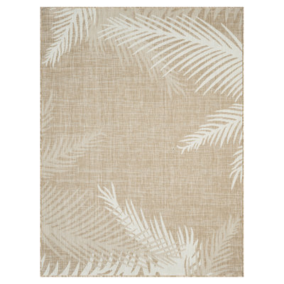 Anajah Beige/Ivory Coastal Palm Leaf Indoor/Outdoor Area Rug