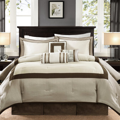 Taupe/Brown King Comforter - 7 Piece Machine Washable Neutral Color Palette Steam
