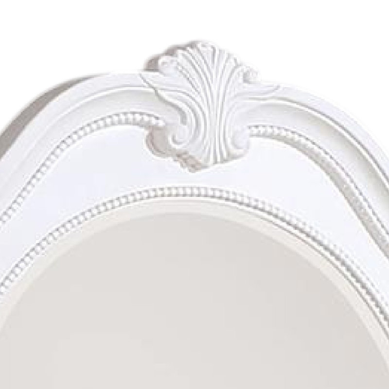 Miroir de commode Alci, cadre sculpté de 42 pouces, bois massif blanc classique