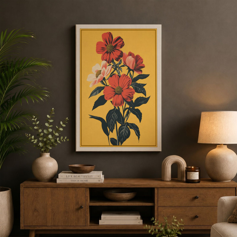 Triple Bloom Botanical - Wrapped Canvas, 30x20 - 76.2 x 50.8 cm, Black Border