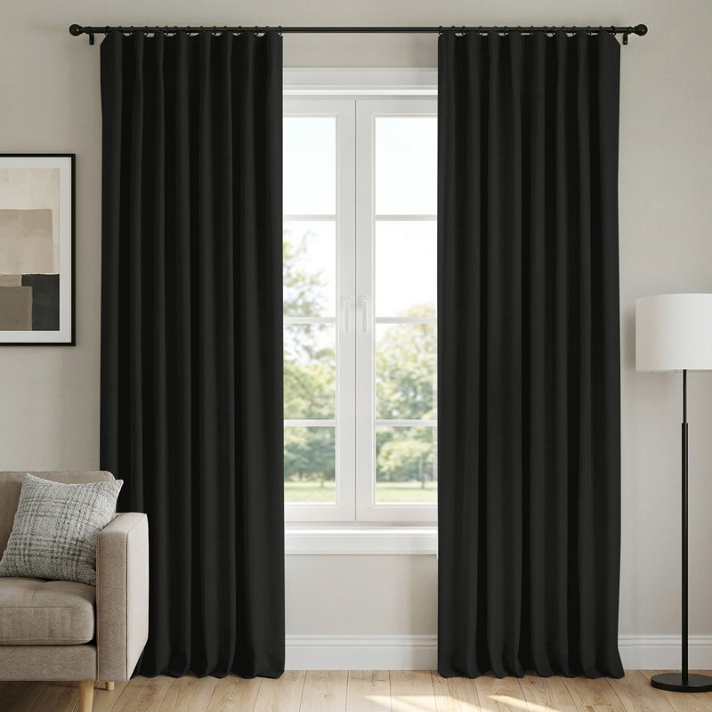 100% Blackout Curtains Linen Textured Solid Thermal Insulated Curtains & Drapes For Living Room Bedroom (50" Wide, Set Of 2)