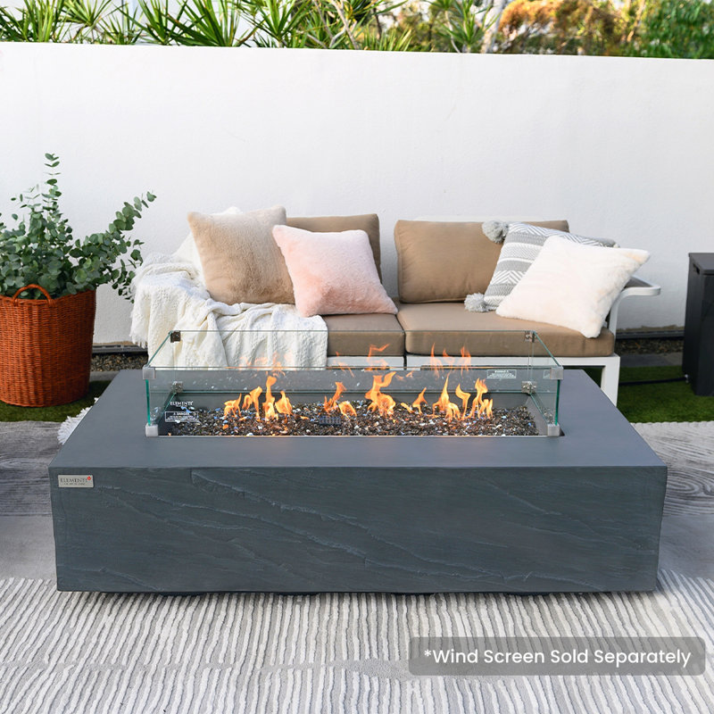 Rectangle Concrete Smokeless Fire Pit Table, Natural Gas
