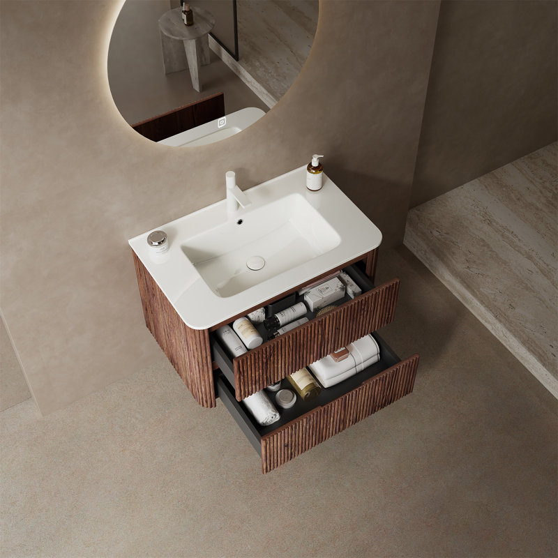 Meuble-lavabo avec lavabo 30 po Ikeem, Noyer foncé