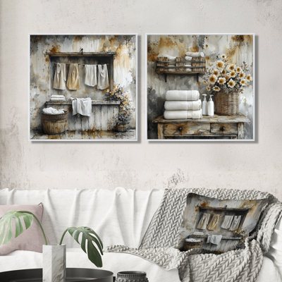 Vintage Landry Day at the Barn III - Laundry Wall Decor - Modern Wall Art 2 Piece