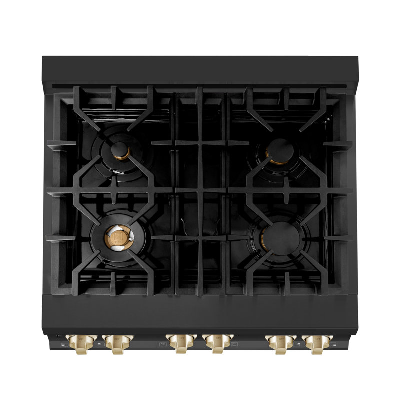 ZLINE Autograph 30" Legacy Dual Fuel Range, Gold Black Stainless Steel
