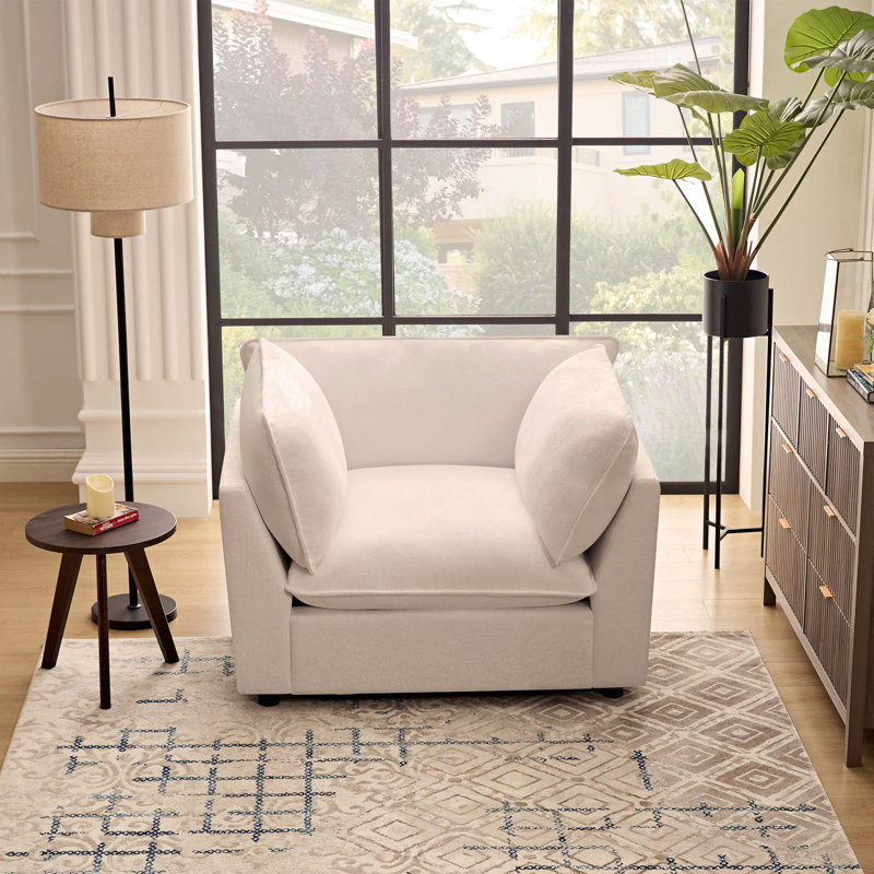 Fauteuil d'appoint rembourré de 44,49 po Heffernan, Chenille blanche