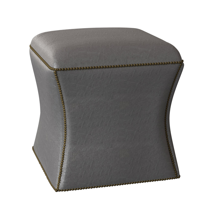 Roscoe 20" Cocktail Ottoman, Brass, Light Grey Leather 202-010