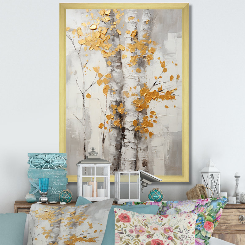 Arbre murmure de gris et de jaune I - art mural floral et botanique dans le salon, H 20 po x l 12 po x P 1 po