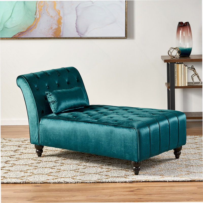 Tufted Chaise Lounge With Birch Leg, Teal