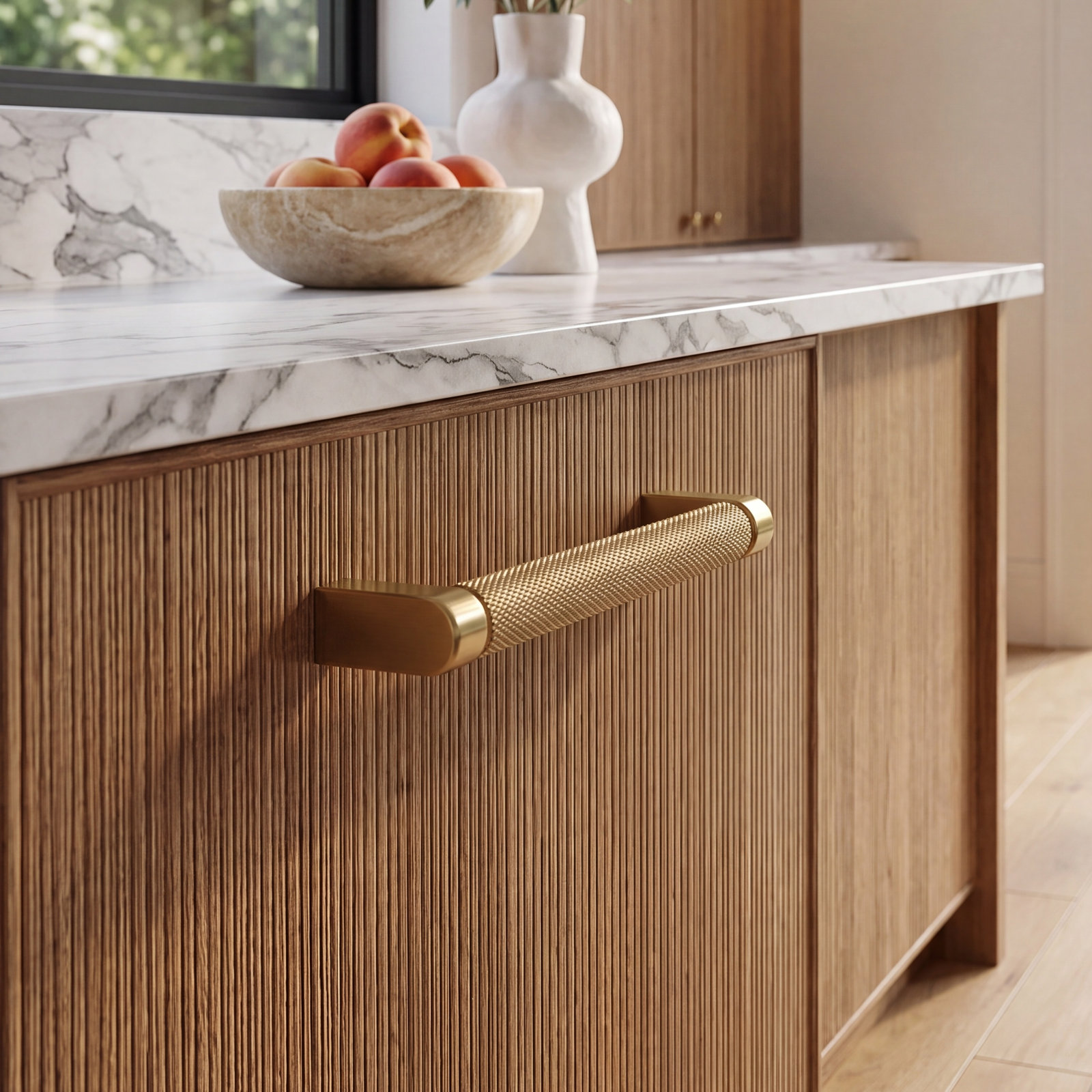 Kent Knurled Bar Cabinet Pull, Satin Brass, 7"