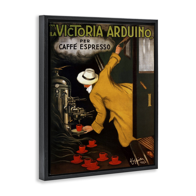 Vintage Espresso Advertisement Floating Frame, design by Marcus Jules, 21" H x 17" W, Jet Black Floater Frame
