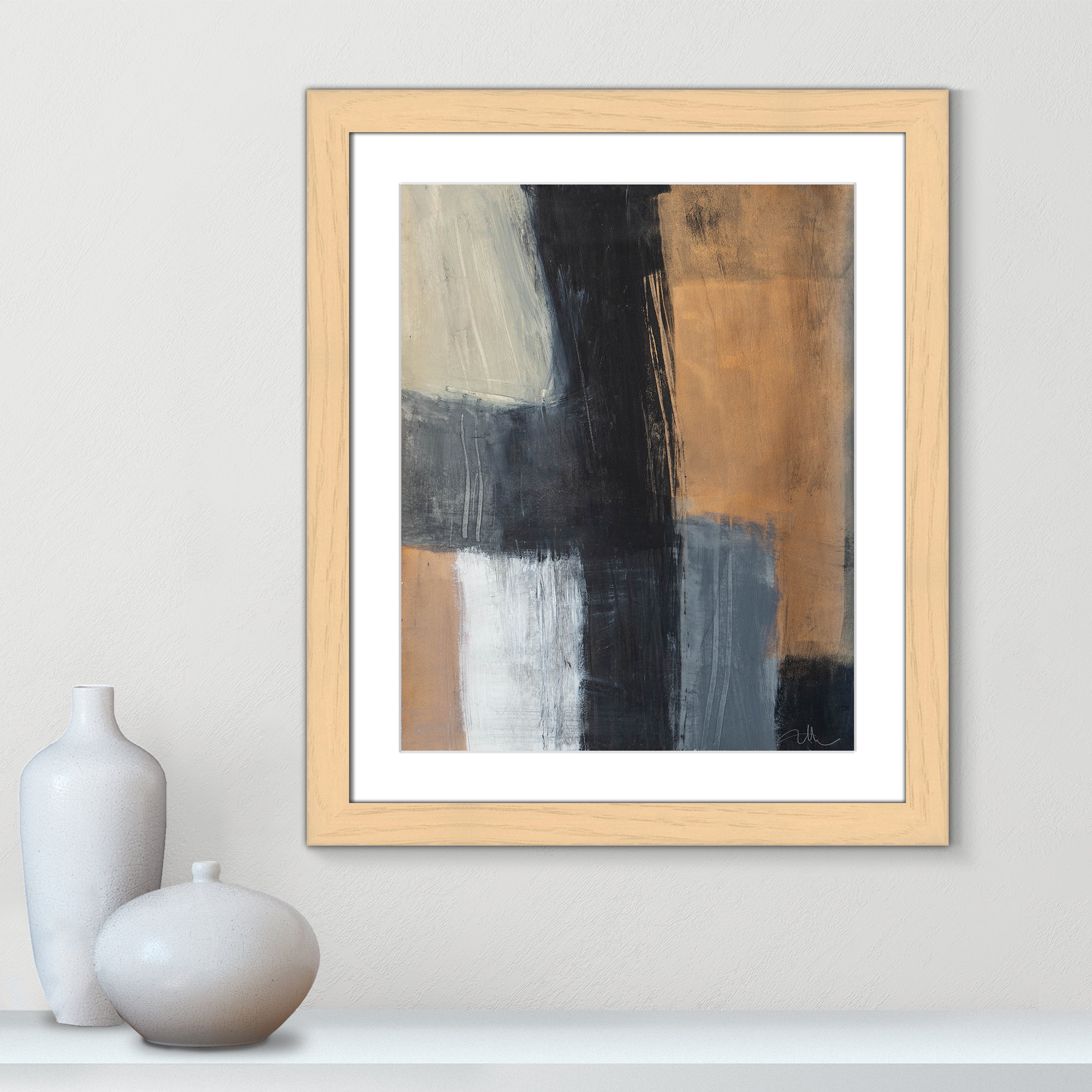 Karl Metallic Slate II Framed On Paper by  Print, Natural Cube Frame Matted, 27" H x 23" W x 1.25" D  