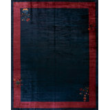 Minimalist Solid Blue Color Open Field Antique Chinese Art Deco Room Size Rug