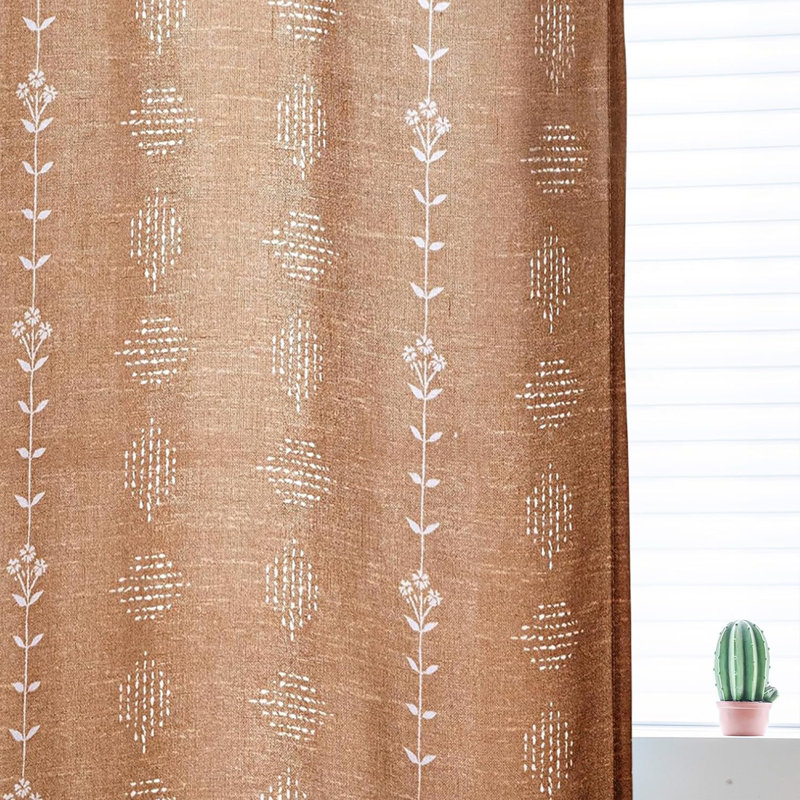 Polyester Floral Farmhouse Curtains 2 Panel, Orange, 52" W x 63" L