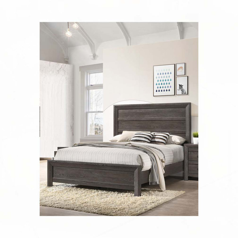 Rustic Wooden Panel Bed, Gray, Queen