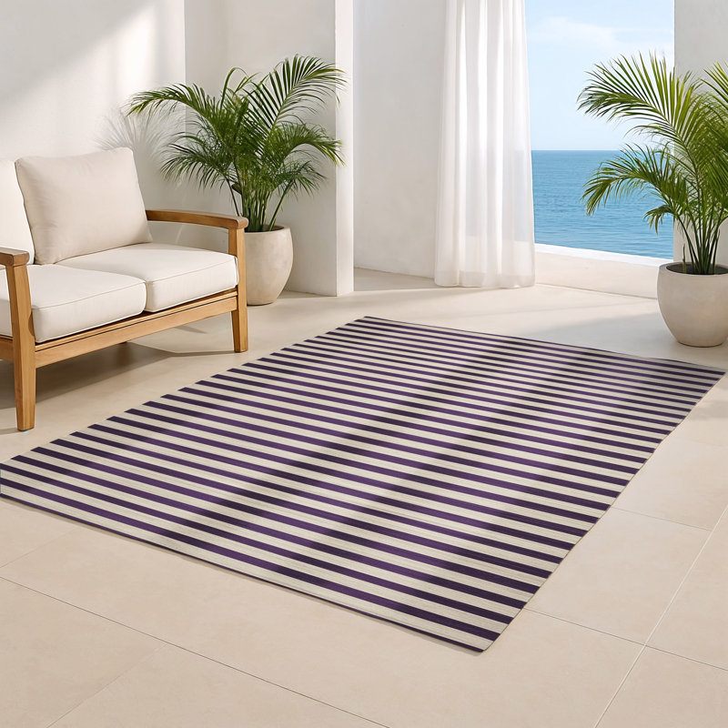 Tapis intérieur / extérieur beige HorizontalStripes, Rectangulaire 8 pi x 10 pi