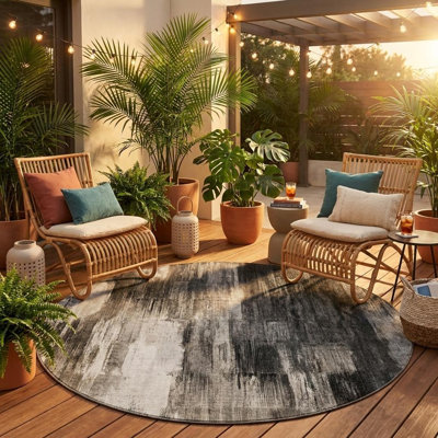 Tapis d'intérieur rond lavable abstrait gris et noir 8 pi HomeRoots