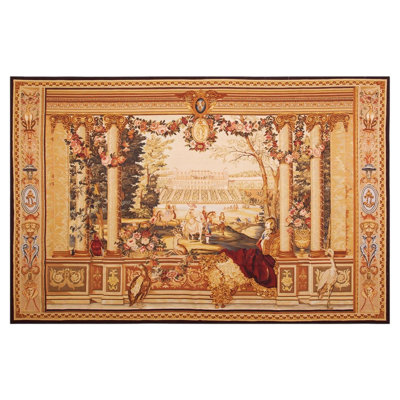 Tapisserie en laine tissée à plat style champêtre européen antique des années 1875