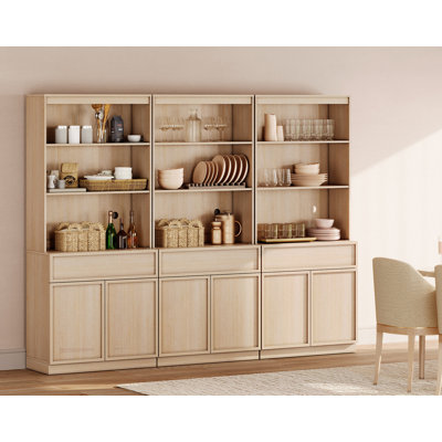 Buffet en bois de 94,5 po de largeur avec portes, tiroirs et tablettes réglables, armoire de rangement de 72 po de hauteur pour la cuisine