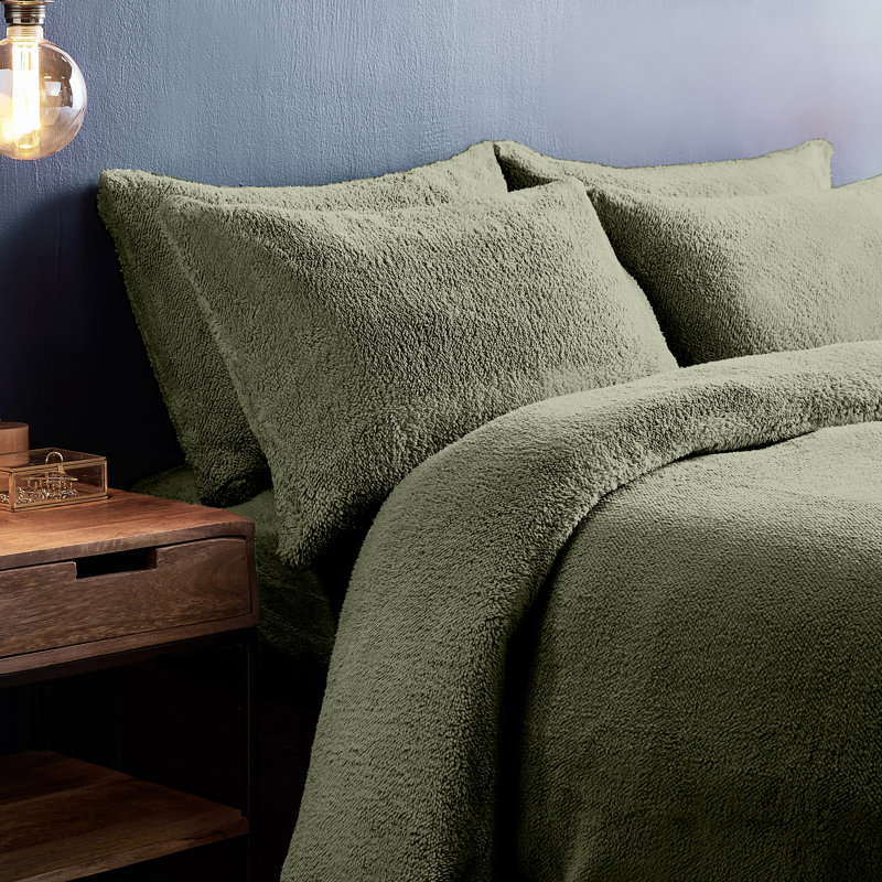 Silentnight Cosy Teddy Fleece Duvet Set, Single - 1 Pillowcase (45 x 80 cm), Green